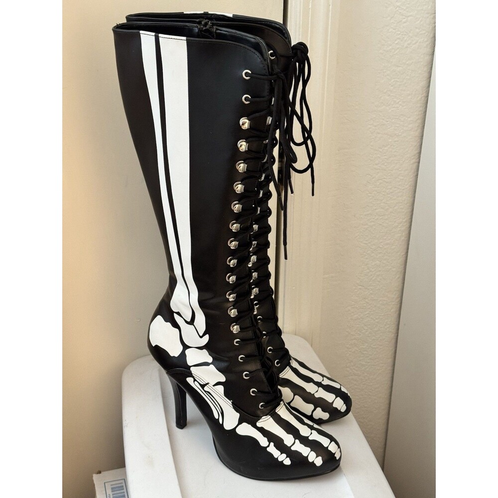 Funtasma X-Ray 220 Skeleton Boots Womens 10 NEW IN BOX Goth Halloween Knee High